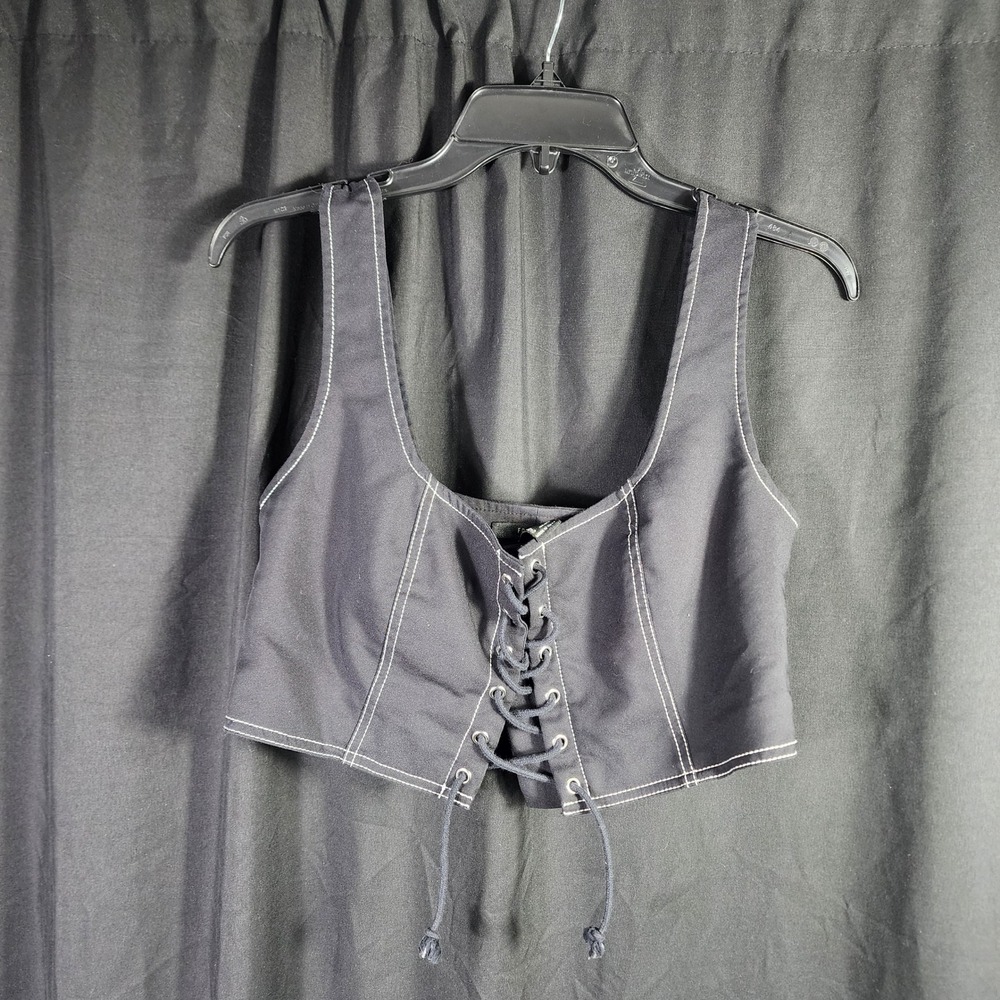 Forever 21 Black Corset Style Lace Up Crop Top Vest Women Size M Gothic Street